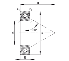 推力角接觸球軸承 BSB035072-2RS-T, 單向，接觸角 a = 60°，限制公差，兩側(cè)唇密封