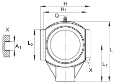 吊裝式軸承座單元 RTUEY35-TV-VA, 塑料軸承座，內圈帶平頭螺釘?shù)耐馇蛎媲蜉S承，耐腐蝕設計，R 型密封