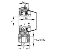 吊裝式軸承座單元 RTUEY35-TV-VA, 塑料軸承座，內圈帶平頭螺釘?shù)耐馇蛎媲蜉S承，耐腐蝕設計，R 型密封