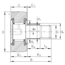 螺栓型滾輪 KRE16-PP, 軸向引導(dǎo)，帶偏心鎖圈，兩側(cè)用塑料推力平墊圈
