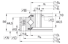 交叉滾子軸承 XSU140544, 標準系列 14， 無齒輪齒，兩側唇密封
