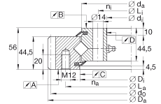 交叉滾子軸承 XSA140944-N, 標(biāo)準(zhǔn)系列 14， 外部的齒輪齒，兩側(cè)唇密封