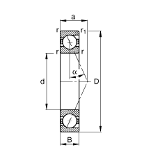 主軸軸承 B7012-E-T-P4S, 調(diào)節(jié)，成對或單元安裝，接觸角 α = 25°，限制公差