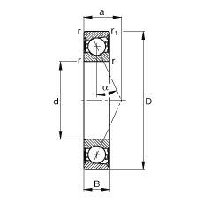主軸軸承 B7213-E-2RSD-T-P4S, 調(diào)節(jié)，成對(duì)安裝，接觸角 α = 25°，兩側(cè)唇密封，非接觸，限制公差