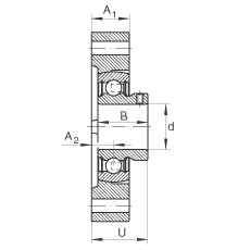 軸承座單元 FLCTEY35, 帶兩個螺栓孔的法蘭的軸承座單元，鑄鐵， 內圈帶平頭螺釘， P 型密封，無再潤滑結構
