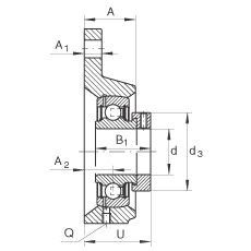 軸承座單元 PCFTR45, 帶三個螺栓孔的法蘭的軸承座單元，鑄鐵，偏心鎖圈，P型密封
