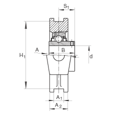 吊裝式軸承座單元 RTUEY35, 鑄鐵軸承座，內圈帶平頭螺釘的外球面球軸承，R密封