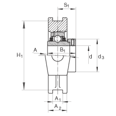 吊裝式軸承座單元 TTUE50, 鑄鐵軸承座，帶偏心鎖圈的外球面球軸承，T 型密封