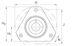 軸承座單元 RALTR20, 帶三個螺栓孔的法蘭的軸承座單元，鋼板， 偏心鎖圈， P型密封，無再潤滑結(jié)構(gòu)