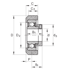 外球面球軸承 RCRA20/46-FA106, 帶橡膠插入件，偏心鎖圈定位， 兩側(cè) P 型密封