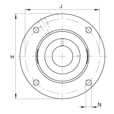 軸承座單元 RMEO90, 帶四個螺栓孔的法蘭的軸承座單元，鑄鐵，定心凸出物，偏心鎖圈，系列 63，R密封