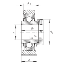 直立式軸承座單元 LASE25-N, 鑄鐵軸承座，帶偏心鎖圈的外球面球軸承，L 型密封