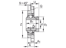 軸承座單元 RMEO90, 帶四個螺栓孔的法蘭的軸承座單元，鑄鐵，定心凸出物，偏心鎖圈，系列 63，R密封